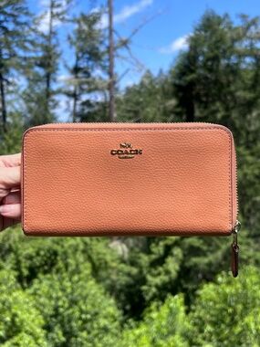 COACH Long Zip-Around Wallet Burnt Orange Pebble Leather Gold Hardware AUTHENTIC